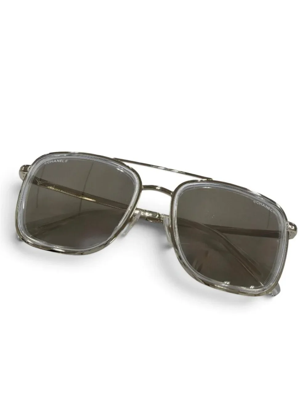 Chanel Two Bridge Mirror Lens Metal Frame Sunglasses Champagne Gold Eyewear
